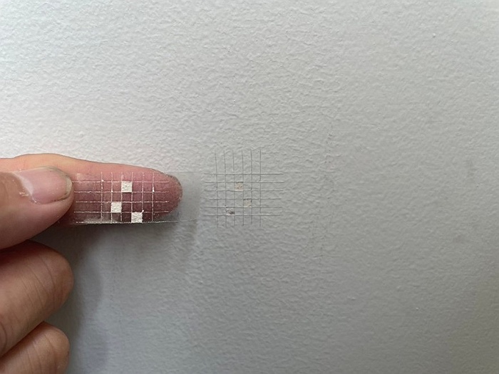 マンション隔て板ケイカルの既存塗装碁盤目テスト