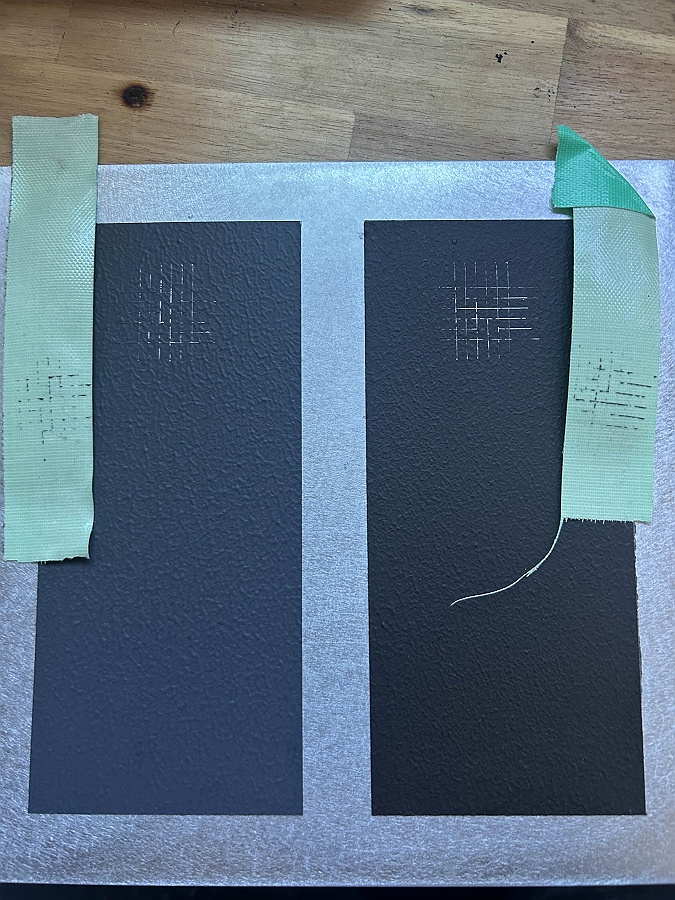 エクセルプライマーⅡ＋水性塗料の場合のクロスカット試験結果／60時間没水後